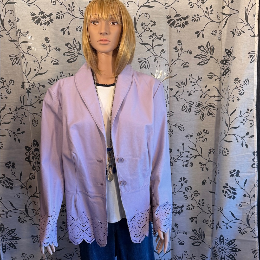 Lavender leather Women's Jacket with Eyelet Detailing